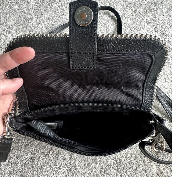 Harley Davidson Women Leather Crossbody Clutch Purse Bag Black Biker Beaded Trim - Picture 4 of 7